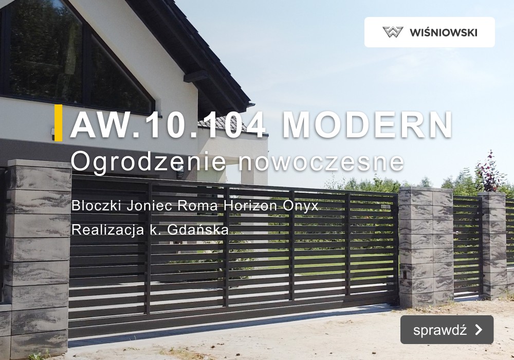 Ogrodzenie nowoczesne Wiśniowski AW.10.104, bloczki Joniec Roma Horizon Onyx - k.Gdańska VIDEO